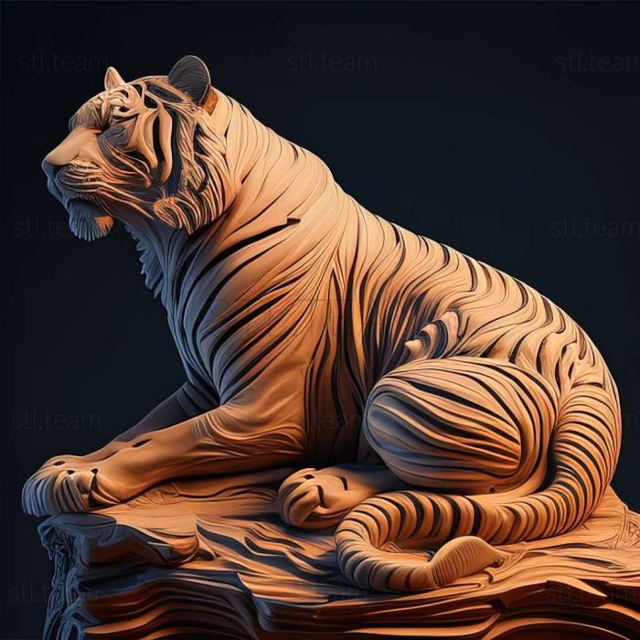 3D model tiger on dramatic carved (STL)